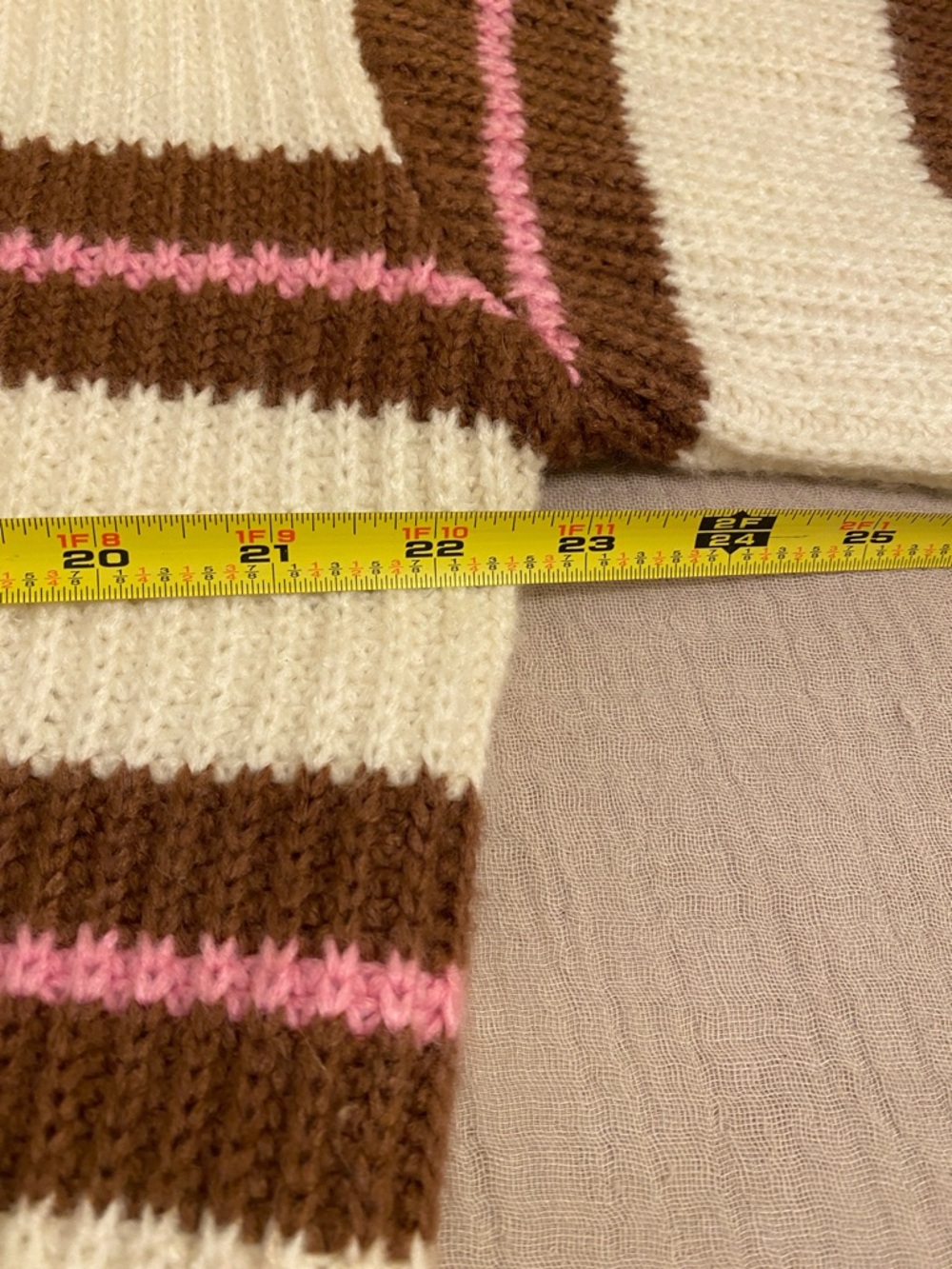 SALTWATER LUXE Cream Cropped Sweater with Brown and Pink Stripes. Size XS. New - Picture 6 of 7